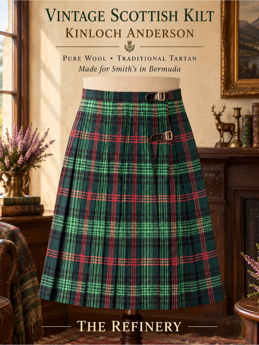 Vintage Scottish Tartan Wool Kilt Mens S Women’s L made for Smith’s in Bermuda